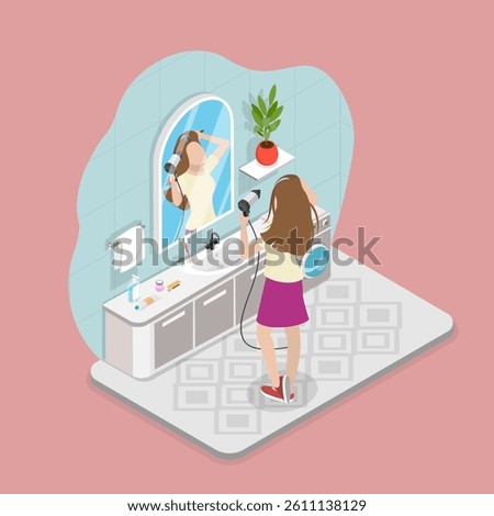 3D Isometric Flat Vector Illustration of Everyday Routine, Hygiene Procedures