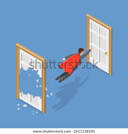 3D Isometric Flat Vector Illustration of Overcoming Challenges, Brute Force to Reach a Goal