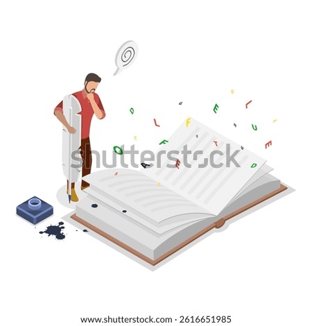 3D Isometric Flat Vector Illustration of Writers Or Poets , Literature as Hobby or Profession. Item 3