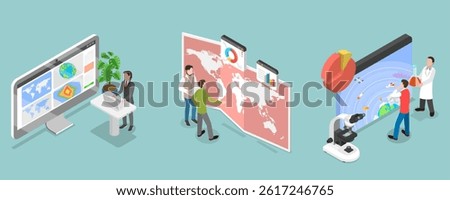 3D Isometric Flat Vector Illustration of Studying Data for Weather Forecasting, Meteorology Scenes