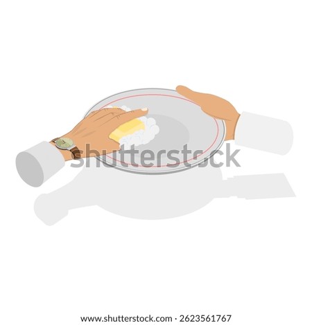 3D Isometric Flat Vector Illustration of Hands Washing Dishes, Dishwashing Process. Item 4