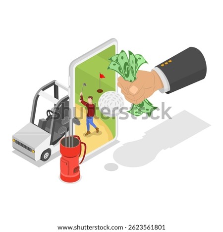 3D Isometric Flat Vector Illustration of People Bet On Sports Online, Popular Pastime. Item 1