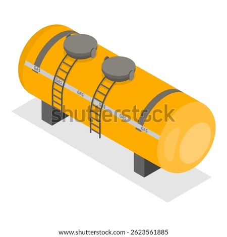 3D Isometric Flat Vector Illustration of Gas Cylindrical Containers, Metal Tanks with Industrial Liquefied Oxygen. Item 6