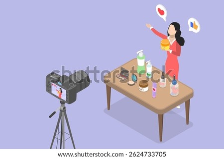 3D Isometric Flat Vector Illustration of E-Commerce, Reviewing And Selling Goods Live
