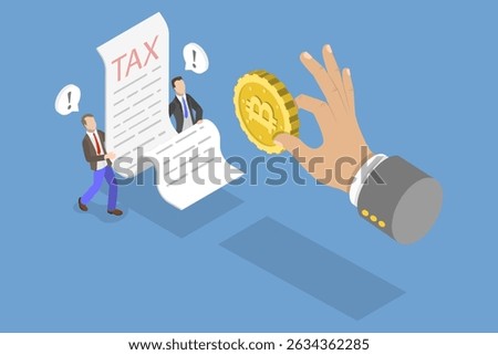 3D Isometric Flat Vector Illustration of Crypto-currency Gain or Profit Tax, Government Imposes a New Law
