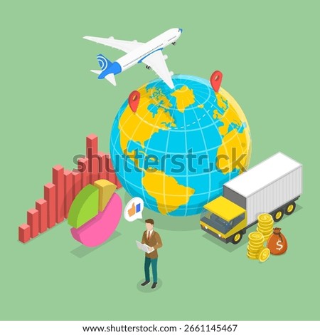 3D Isometric Flat Vector Illustration of Import Tariffs and Trade Restrictions, Optimizing Transportation Costs
