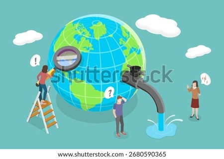 3D Isometric Flat Vector Illustration of Water Conservation, Preserving Natural Resources For Sustainability