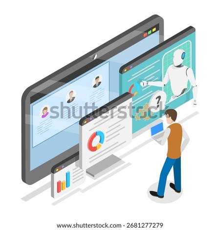 3D Isometric Flat Vector Illustration of AI Security Threats, AI-powered Cybersecurity. Item 3