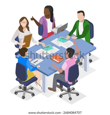 3D Isometric Flat Vector Illustration of Parent-teacher Meeting, Depicting Student-Led Conferences. Item 2