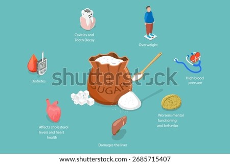 3D Isometric Flat Vector Illustration of Sugar Addicting, The Idea Of Being Addicted To Sugar.