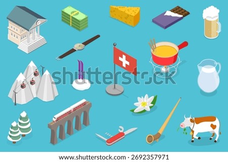 3D Isometric Flat Vector Illustration of Switzerland, Banner Design For Travelling Purposes