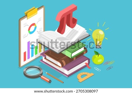 3D Isometric Flat Vector Illustration of Pi Approximation Day, July 22 With Mathematical Elements