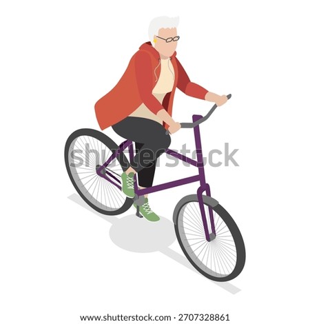 3D Isometric Flat Vector Illustration of Elderly Various Exercises, Active Seniors Engaging In Stretching, Cardio, Yoga, Pilates. Item 12
