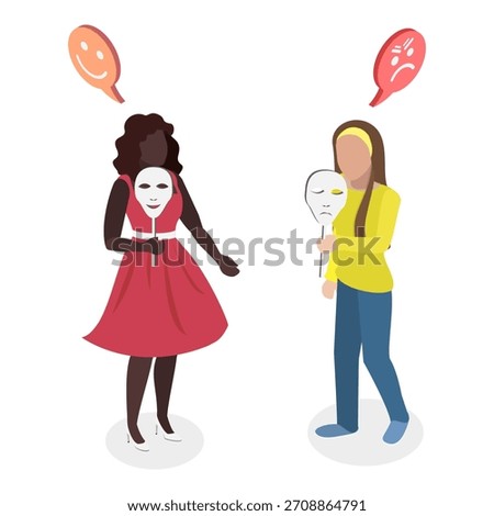 3D Isometric Flat Vector Illustration of Pessimist and Optimist, Positive And Negative Thinking. Item 2