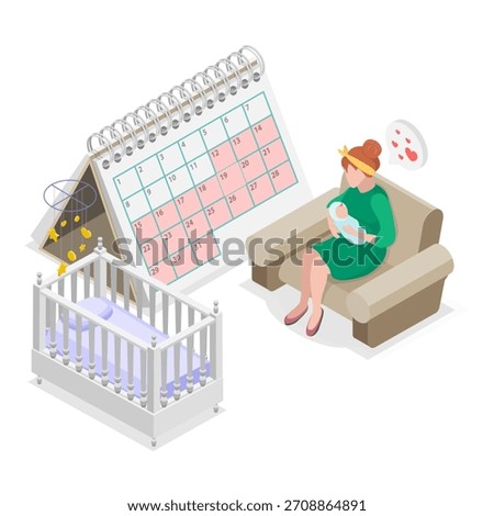 3D Isometric Flat Vector Illustration of Maternity And Paternity Leave, Caring For Newborn Infants. Item 3