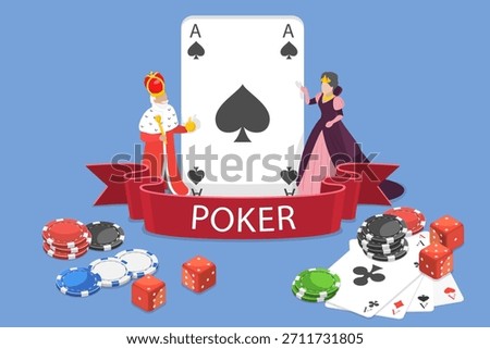 3D Isometric Flat Vector Illustration of Poker, Cards With Diamond, Ace, Jack, King, And Queen For Playing Game