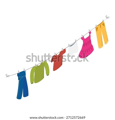 3D Isometric Flat Vector Illustration of Clothes Ropes, Drying Accessories after Washing. Item 3