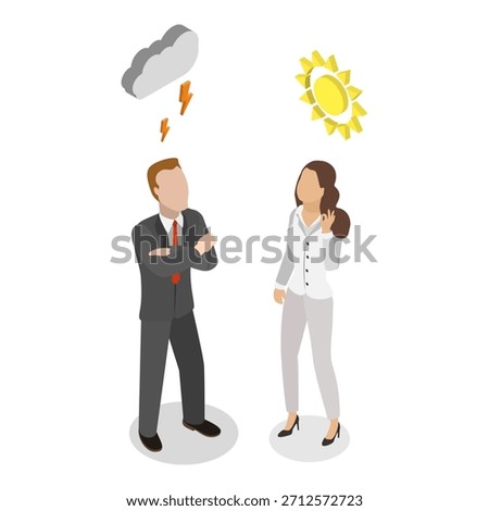 3D Isometric Flat Vector Illustration of Pessimist and Optimist, Positive And Negative Thinking. Item 3