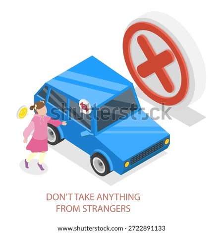 3D Isometric Flat Vector Illustration of Kidnapping Awareness For Children, How to Recognize Signs Of Potential Danger And Prevent Abduction. Item 6
