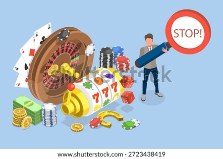 3D Isometric Flat Vector Illustration of Stop Gambling, Ban On Betting And Wagering Activities