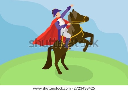 3D Isometric Flat Vector Illustration of Napoleon, French Historical Figure On Battlefield
