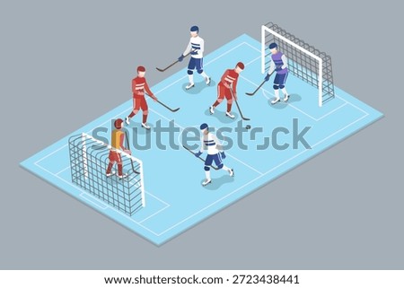 3D Isometric Flat Vector Illustration of Ice Hockey, Game Or Championship