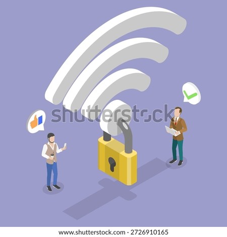 3D Isometric Flat Vector Illustration of WIFI Security, Securing Wireless Networks And Protecting Internet Access For Network Safety