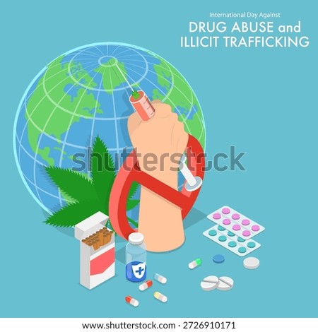 3D Isometric Flat Vector Illustration of Day Against Drug Abuse, Anti Narcotics Awareness