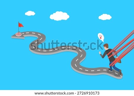 3D Isometric Flat Vector Illustration of Feeling Stuck And Desperate, Trapped Businessman, Hindered From Moving Freely