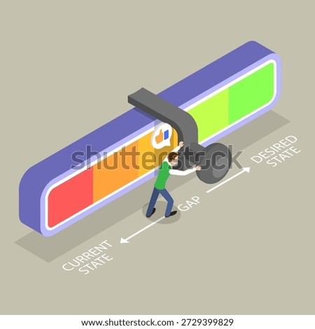 3D Isometric Flat Vector Illustration of Gap Between Current And Desired State, Strategic Planning Analysis Concept