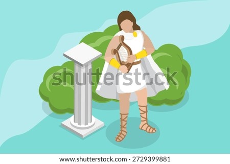 3D Isometric Flat Vector Illustration of Apollo, Greek God Of Music, Truth, Healing, Sun, Plague, And Poetry