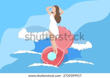3D Isometric Flat Vector Illustration of Aphrodite, Greek Goddess Linking To Love, Beauty, Pleasure, Passion, And Procreation