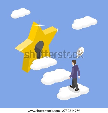 3D Isometric Flat Vector Illustration of Dream Big, Approaching Massive Star-Shaped Keyhole, Symbolizing Ambitious Goals