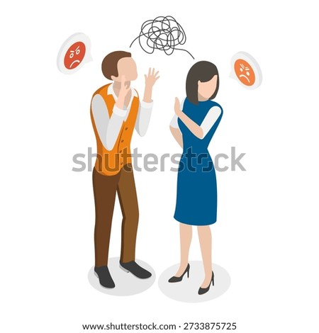 3D Isometric Flat Vector Illustration of Couple Conflict Scenes, Miscommunication And Understanding Issues. Item 3