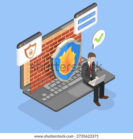 3D Isometric Flat Vector Illustration of Firewall, Antivirus, And Network Protection, A Comprehensive Security Concept