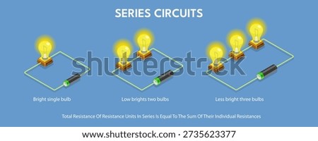 3D Isometric Flat Vector Illustration of Electrical Experiment, Serial Circuits, a Study In Electronics And Engineering
