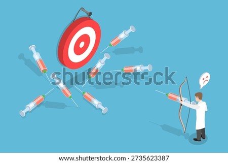 3D Isometric Flat Vector Illustration of Vaccine Efficacy, Doctor Misses Target While Administering Virus Vaccine