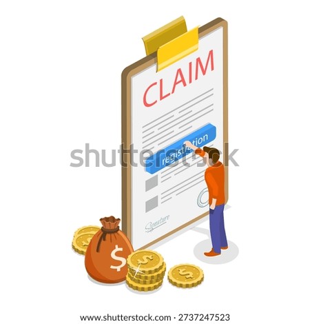 3D Isometric Flat Vector Illustration of Registration Of Claim, Insurance Reimbursement. Item 2