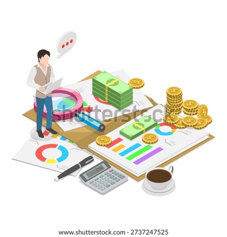 3D Isometric Flat Vector Illustration of Online Banking, Set Of Financial Scenes. Item 1