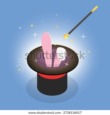 3D Isometric Flat Vector Illustration of Magic Hat, Rabbit Appearing From Magician Bowler
