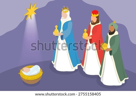 3D Isometric Flat Vector Illustration of Happy Epiphany Day, Three Wise Men