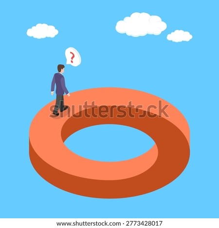 3D Isometric Flat Vector Illustration of Impossible Path, Man Walking On Unbelievable Shape Structure.