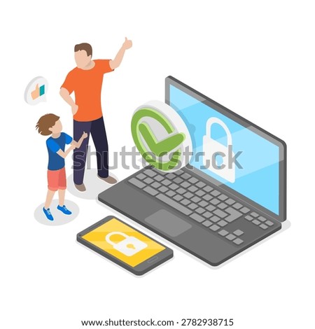 3D Isometric Flat Vector Illustration of Internet Cyber Safety, Parental Control. Item 4