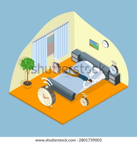 3D Isometric Flat Vector Illustration of Lazy Morning, Man Struggling With Fatigue And Laziness
