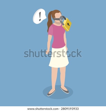 3D Isometric Flat Vector Illustration of Discrimination, Padlock Near Mouth To Censor Speech And Conceal Sensitive News Topics