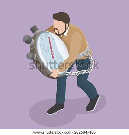 3D Isometric Flat Vector Illustration of Deadline, Depressed Man Chained To Oversized Stopwatch Timer