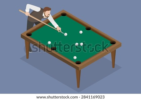 3D Isometric Flat Vector Illustration of Billiard, Man Playing Pool