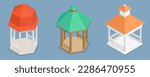 3D Isometric Flat Vector Set of Gazebos or Pavilions, Park Area Elements