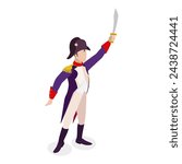 3D Isometric Flat Vector Set of Historical People, Napoleon Bonaparte, Jeanne dArc, Genghis Khan, Alexander the Great. Item 1