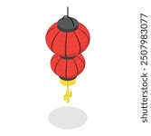 3D Isometric Flat Vector Set of Japanese Or Chinese Lanterns, Asian Holiday Elements. Item 3